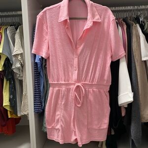 Pink Terry Romper / Casual Summer Outfit / Swim Coverup